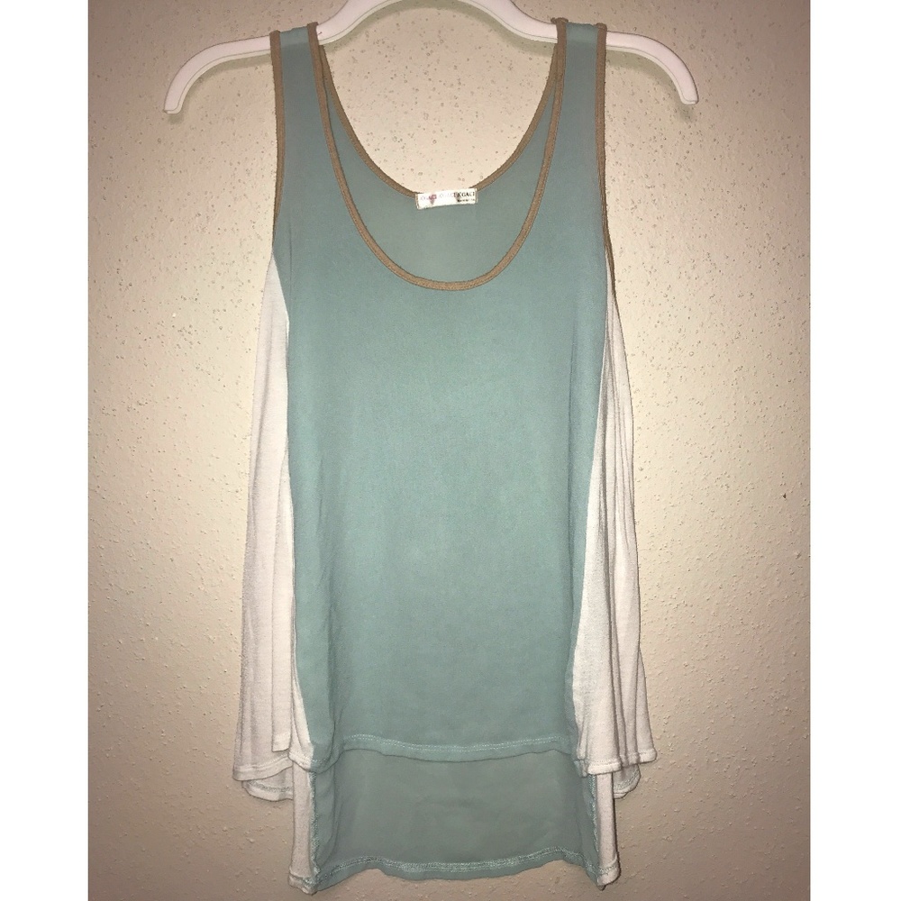 Teal, tan, and white flowy tank